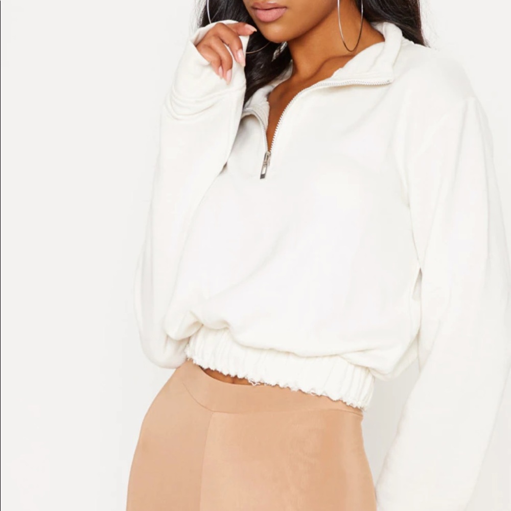 Cream Zip Up Sweatshirt